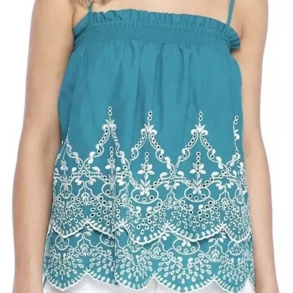 Wonderly Tops - Wonderly Embroidered Double Hem Smock Strap Tank